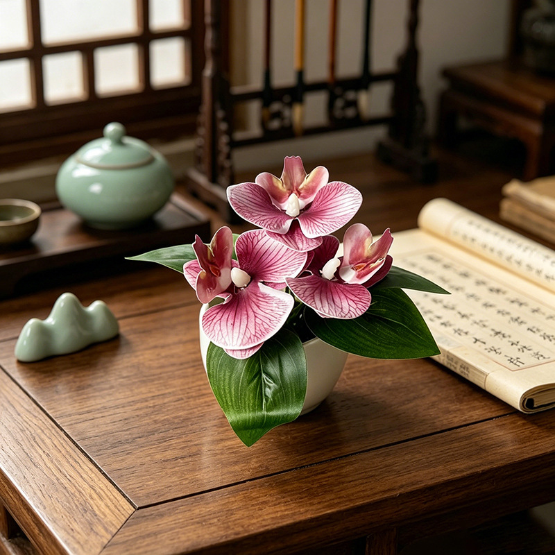 Bonsai Garden Plants - 3-head simulated butterfly orchid potted plant