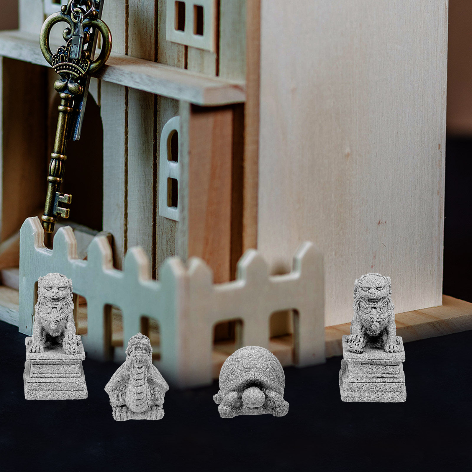 Bonsai Garden Miniature - 4Pcs Sandstone Miniature Guardian Lion and