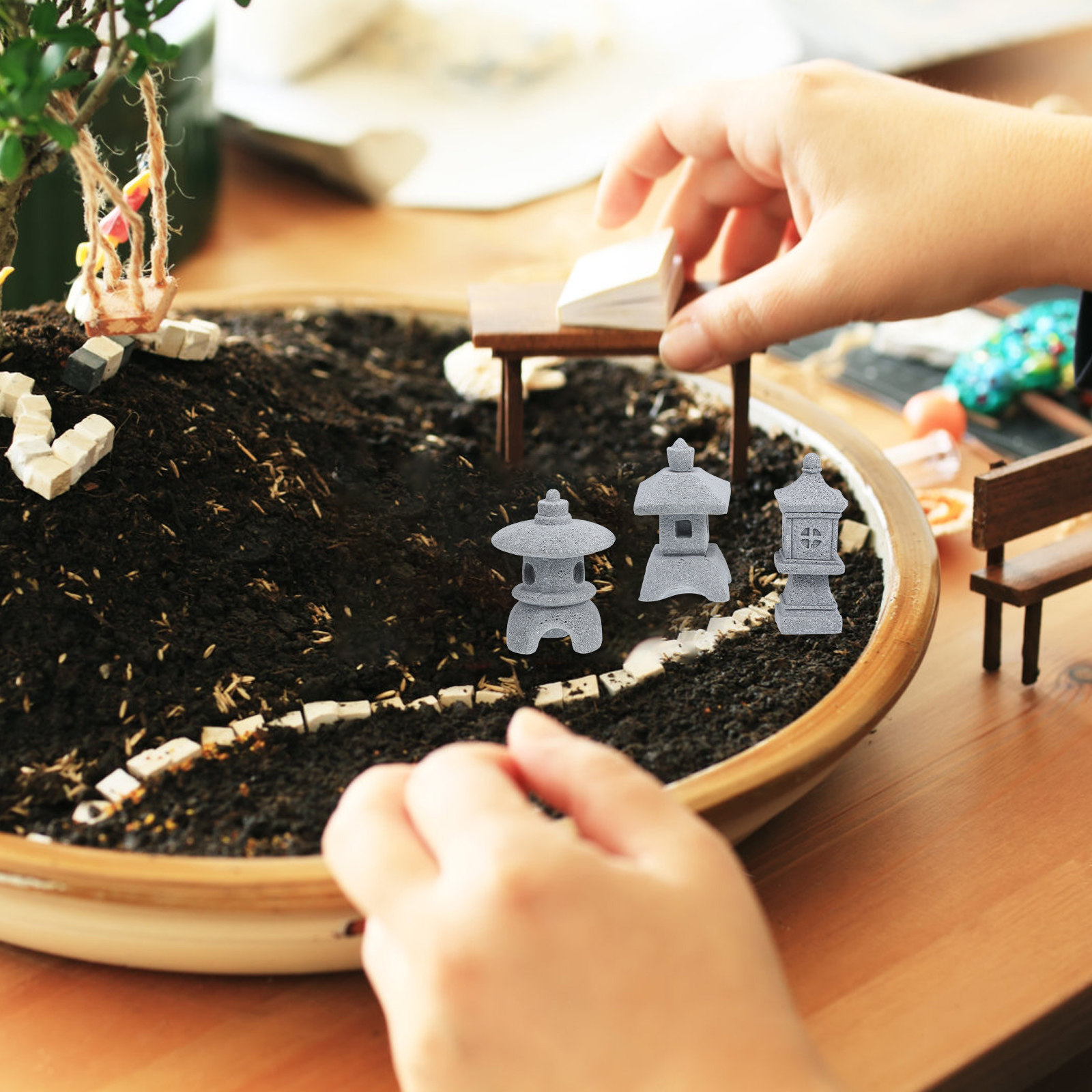 3Pcs Compact Miniature Pagoda  - Bonsai Garden Miniature 评论和价格